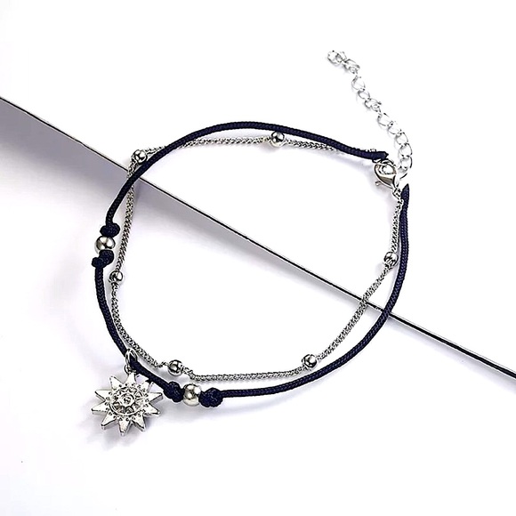 🔴𝟭𝟬/$𝟮𝟱🔴NEW 2 Layered Black Cord Sun Charm Bohemian Anklet - Picture 5 of 11